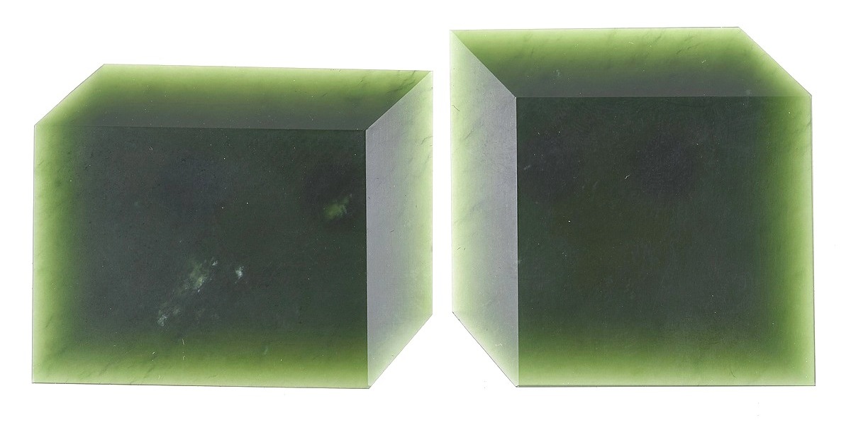 Joe Sheehan, Tilted Perspective Brooches 8,9, Pounamu