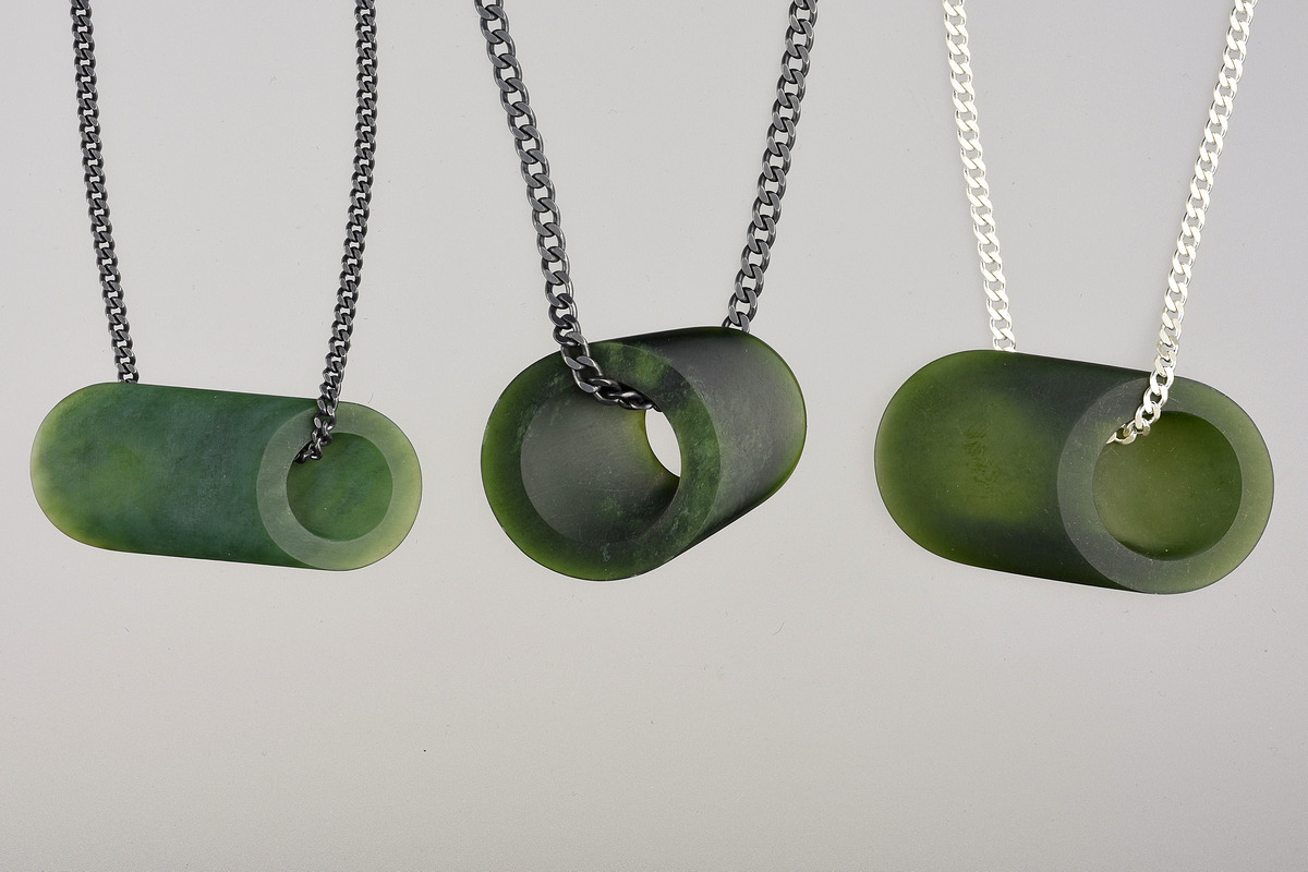 Joe Sheehan, Tilted Perspective Pendants, Pounamu