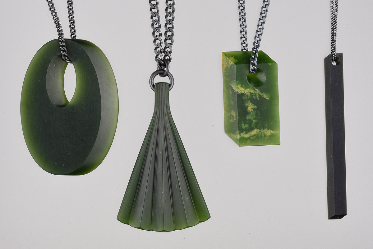 Joe Sheehan, Tilted Perspective Pendants, Pounamu